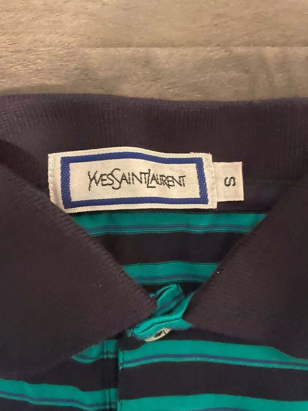 Yves Saint Laurent Vintage Striped Polo Shirt Small Blue Green Mercerized Cotton - Picture 3 of 5